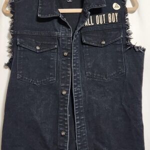 FALL OUT BOY Denim Grungy Tiger Vest Punk Band 2014 Manhead Mens Size XS